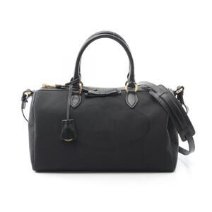 PRADA Logo Jacquard Handbag Canvas Leather Black